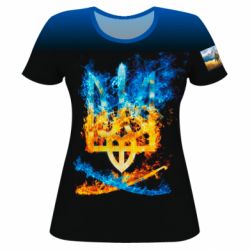 Жіноча 3D футболка Герб Украины в желто - голубом огнем - PrintSalon