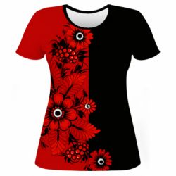 Жіноча 3D футболка Червоні квіти - PrintSalon