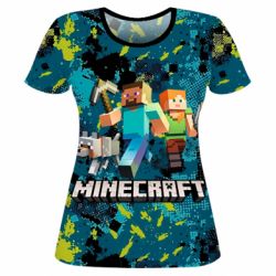 Жіноча 3D футболка Minecraft Steve Alex And Dog - PrintSalon