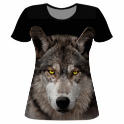 Жіноча 3D футболка Wolf with yellow eyes - PrintSalon