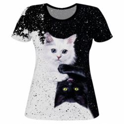 Женская футболка 3D Yin and Yang cats-PrintSalon Женская футболка 3D Yin and Yang cats