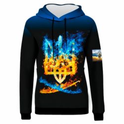 Жіноче 3D худі Герб Украины в желто - голубом огнем