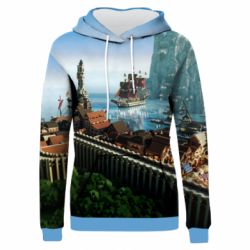 Женское 3D худи Minecraft beautiful town - PrintSalon