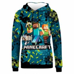 Жіноче 3D худі Minecraft Steve Alex And Dog - PrintSalon