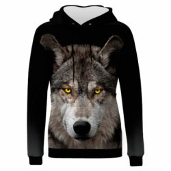 Жіноче 3D худі Wolf with yellow eyes