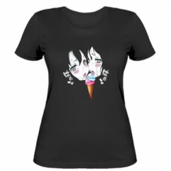 Женская футболка Ahegao girl eating ice cream - PrintSalon