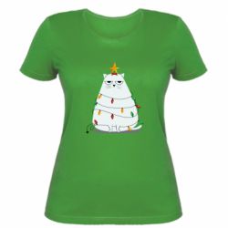 Женская футболка Cat and Christmas Lights - PrintSalon