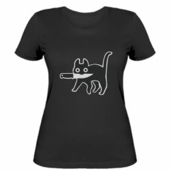 Женская футболка Cat with a knife - PrintSalon