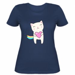 Женская футболка Cute cat with heart - PrintSalon