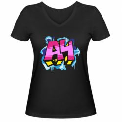 Женская футболка с V-образным вырезом А4 Граффити - PrintSalon