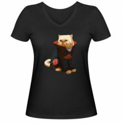 Женская футболка с V-образным вырезом Akatsuki angry cat - PrintSalon