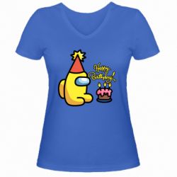 Жіноча футболка з V-подібним вирізом Among Us Happy Birthday - PrintSalon