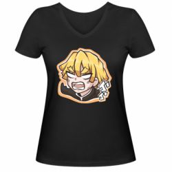 Женская футболка с V-образным вырезом Angry Zenitsu Agatsuma - PrintSalon