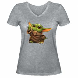 Жіноча футболка з V-подібним вирізом Baby Yoda Force - PrintSalon
