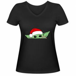 Жіноча футболка з V-подібним вирізом Baby Yoda Santa - PrintSalon