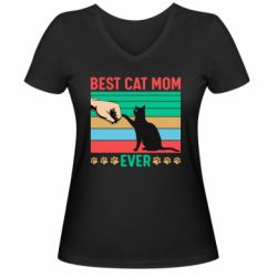 Женская футболка с V-образным вырезом Best cat mom ever - PrintSalon