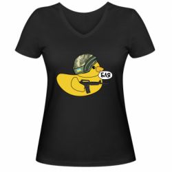 Женская футболка с V-образным вырезом Боевая утка - PrintSalon
