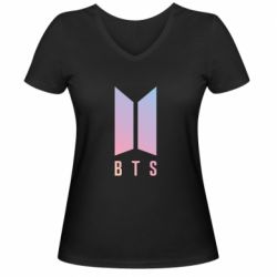Женская футболка с V-образным вырезом BTS gradient logo - PrintSalon