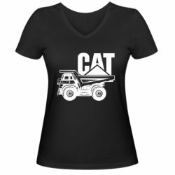 Женская футболка с V-образным вырезом CAT logo and truck - PrintSalon