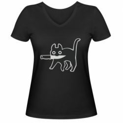 Женская футболка с V-образным вырезом Cat with a knife - PrintSalon