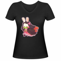 Женская футболка с V-образным вырезом Chibi Bunny Kamado Nezuko - PrintSalon