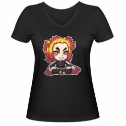 Женская футболка с V-образным вырезом Chibi Senjuro Rengoku - PrintSalon