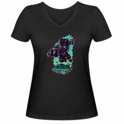 Женская футболка с V-образным вырезом Cute Black panther - PrintSalon