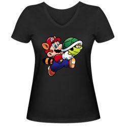 Женская футболка с V-образным вырезом Cute Mario with turtle - PrintSalon