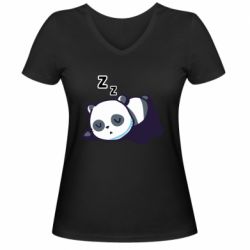 Женская футболка с V-образным вырезом Cute panda sleeping - PrintSalon