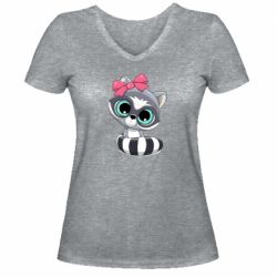 Женская футболка с V-образным вырезом Cute raccoon - PrintSalon