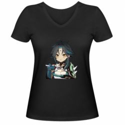 Женская футболка с V-образным вырезом Cяо кушает - PrintSalon