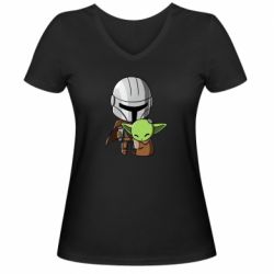 Женская футболка с V-образным вырезом Din Djarin And The Child - PrintSalon