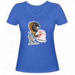 Женская футболка с V-образным вырезом Динозавры. Мир Юрского периода