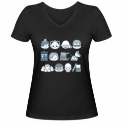Женская футболка с V-образным вырезом Doctor who icons - PrintSalon