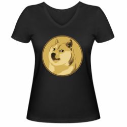 Женская футболка с V-образным вырезом Dogecoin - PrintSalon