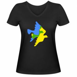Женская футболка с V-образным вырезом Dove flag of Ukraine - PrintSalon