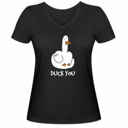 Женская футболка с V-образным вырезом Duck you - PrintSalon