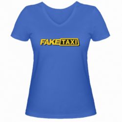 Женская футболка с V-образным вырезом Fake taxi logo 2 - PrintSalon