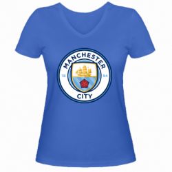 Женская футболка с V-образным вырезом FC Manchester City Logo - PrintSalon