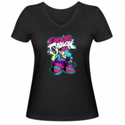 Женская футболка с V-образным вырезом FnF Boy And Logo - PrintSalon