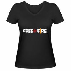 Жіноча футболка з V-подібним вирізом Free fire and logo Garena - PrintSalon