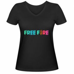 Женская футболка с V-образным вырезом Free fire gradient logo-PrintSalon Женская футболка с V-образным вырезом Free fire gradient logo