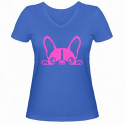 Женская футболка с V-образным вырезом French Bulldog Puppy - PrintSalon