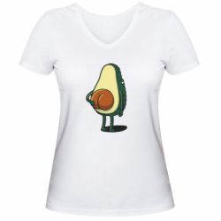 Женская футболка с V-образным вырезом Funny avocado - PrintSalon