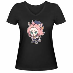 Женская футболка с V-образным вырезом Genshin Impact chibi Diona - PrintSalon
