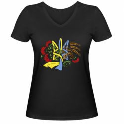 Жіноча футболка з V-подібним вирізом Герб колоски і калина - PrintSalon