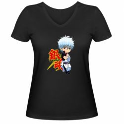 Женская футболка с V-образным вырезом Гинтама Мальчик - PrintSalon