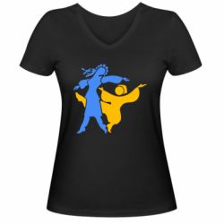 Женская футболка с V-образным вырезом Гопак. Девушка и парень - PrintSalon