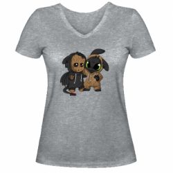 Женская футболка с V-образным вырезом Groot And Toothless - PrintSalon