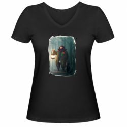 Женская футболка с V-образным вырезом Хагрид в лесу - PrintSalon